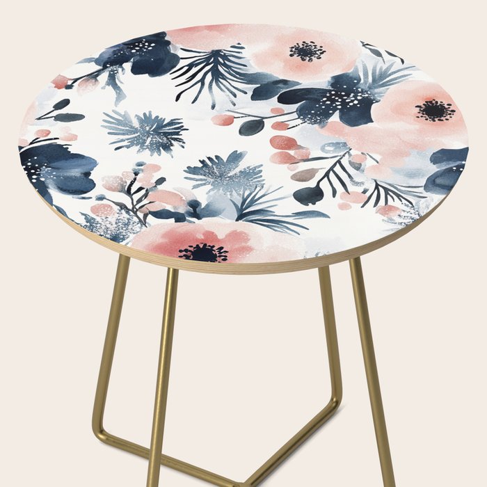 Pink Blue Watercolor Poppies Flowers Illustration Side Table Gallery Image 2