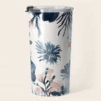 Pink Blue Watercolor Poppies Flowers Illustration Travel Mug Gallery Image 3