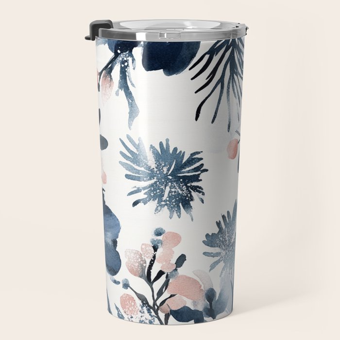 Pink Blue Watercolor Poppies Flowers Illustration Travel Mug Gallery Image 3