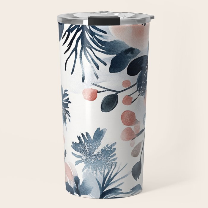 Pink Blue Watercolor Poppies Flowers Illustration Travel Mug Gallery Image 1
