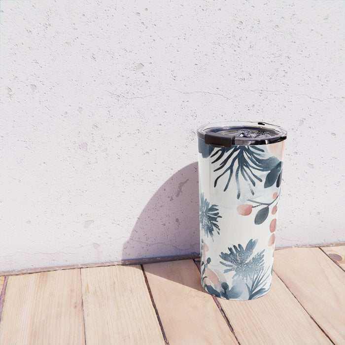 Pink Blue Watercolor Poppies Flowers Illustration Travel Mug Gallery Image 4