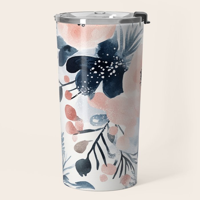 Pink Blue Watercolor Poppies Flowers Illustration Travel Mug Gallery Image 2
