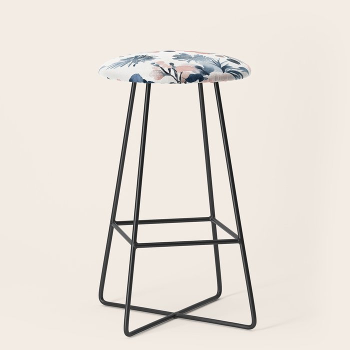 Pink Blue Watercolor Poppies Flowers Illustration Stool Gallery Image 1
