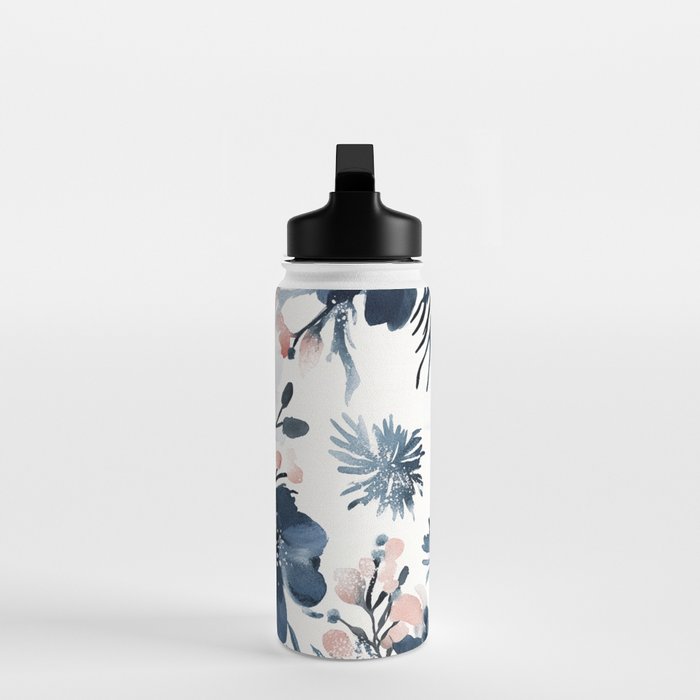 Pink Blue Watercolor Poppies Flowers Illustration Water Bottle Gallery Image 3