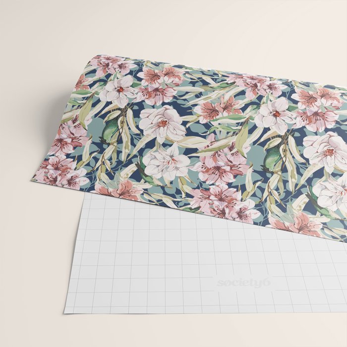 Birds in lush night garden flowers Wrapping Paper Gallery Image 2