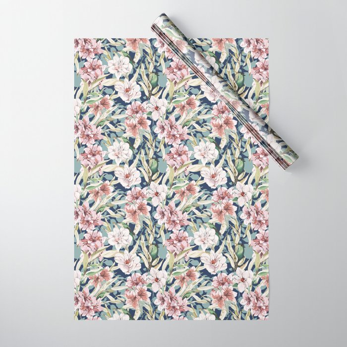 Birds in lush night garden flowers Wrapping Paper Gallery Image 1