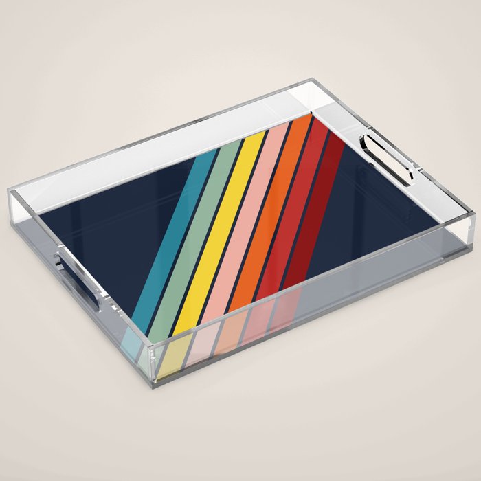 Lumumbu - 70s Vintage Style Retro Summer Stripes Acrylic Tray Gallery Image 1