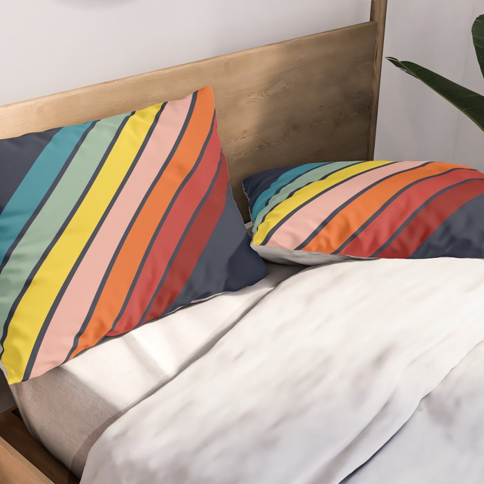 Lumumbu - 70s Vintage Style Retro Summer Stripes Pillow Sham Gallery Image 2