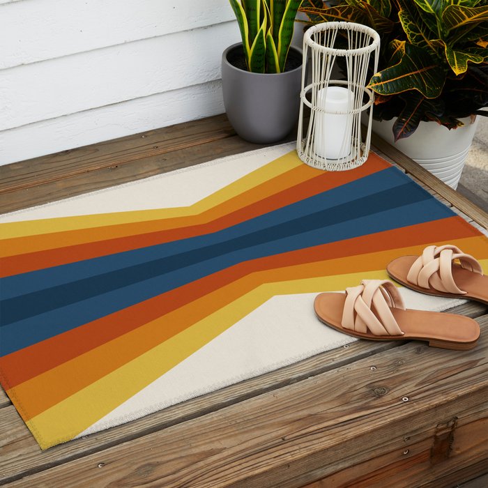 Bright 70's Retro Stripes Reflection Outdoor Rug Gallery Image 2