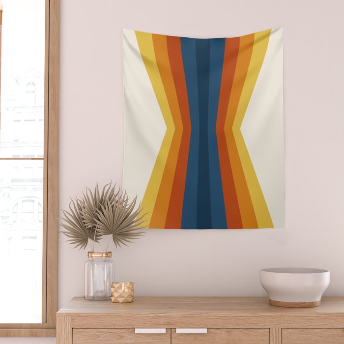 Bright 70's Retro Stripes Reflection Wall Tapestry Gallery Image 2