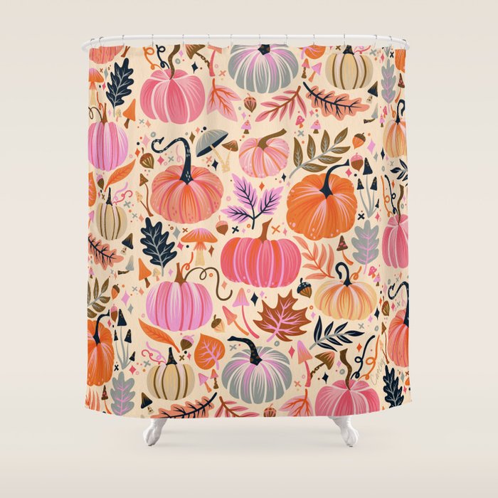 Pumpkin Confetti - Rainbow on Cream Shower Curtain Gallery Image 1