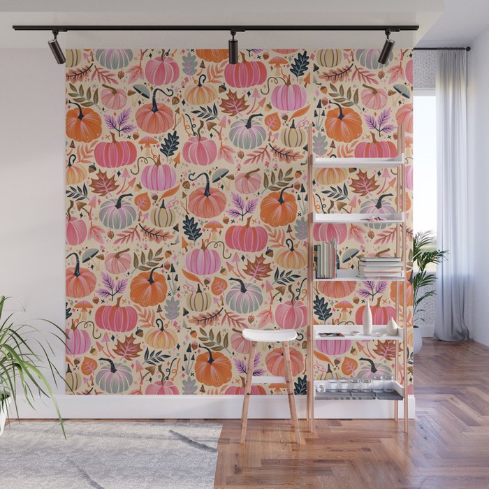 Pumpkin Confetti - Rainbow on Cream Wall Mural Gallery Image 1