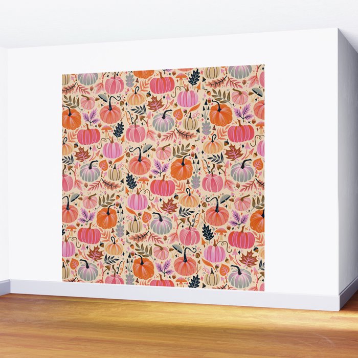 Pumpkin Confetti - Rainbow on Cream Wall Mural Gallery Image 2