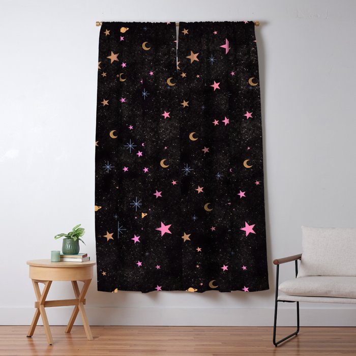 Spaces pattern with colourful stars moons and planets  Window Curtain Gallery Image 5