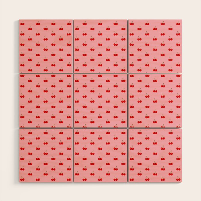 Y2K Cherries - Pink Pattern Miniature Wood Wall Art Gallery Image 1