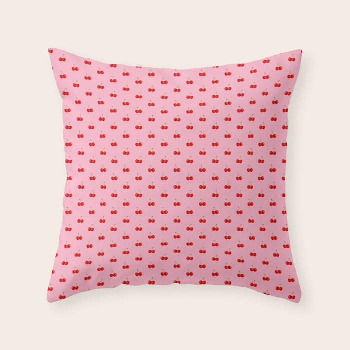 Y2K Cherries - Pink Pattern Miniature Throw Pillow Gallery Image 1