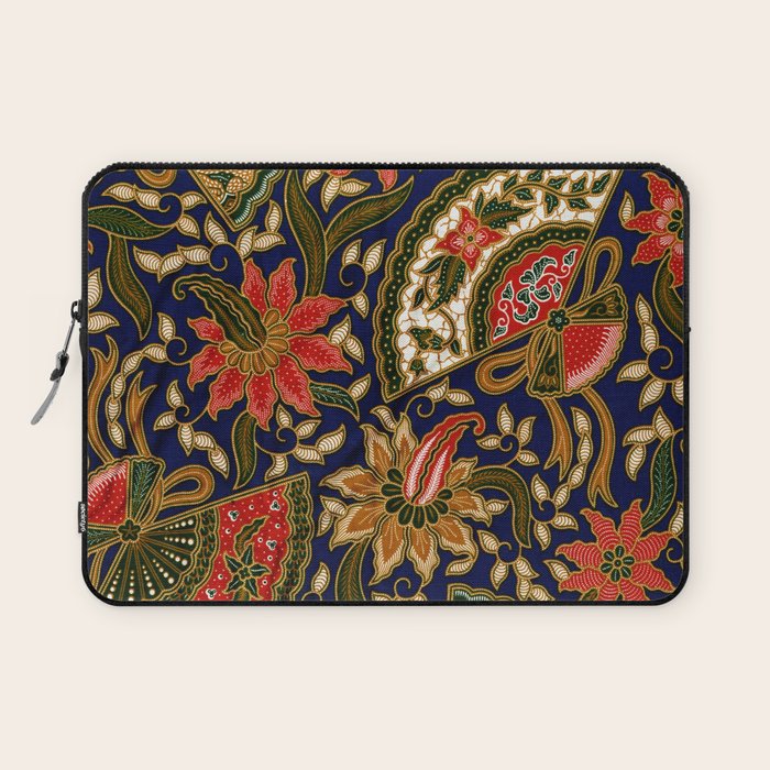 Indonesian Batik Floral Pattern With Fans Laptop Sleeve Gallery Image 1