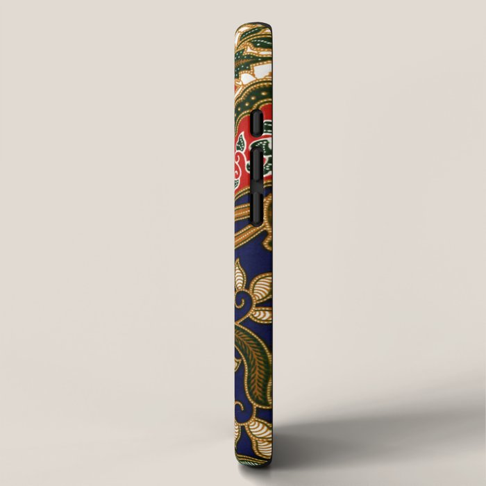 Indonesian Batik Floral Pattern With Fans iPhone Case Gallery Image 2