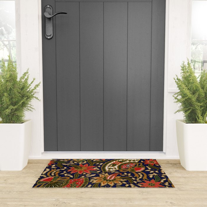 Indonesian Batik Floral Pattern With Fans Welcome Mat Gallery Image 3