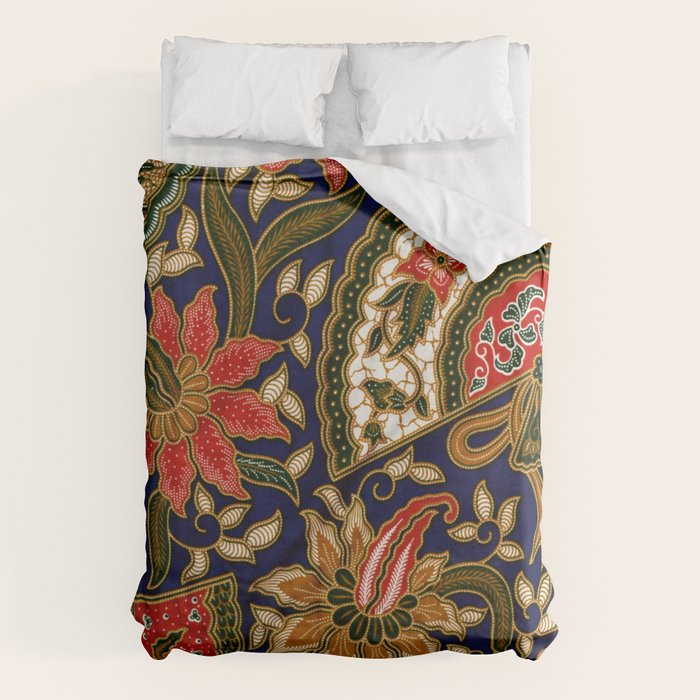 Indonesian Batik Floral Pattern With Fans Duvet Cover Gallery Image 6