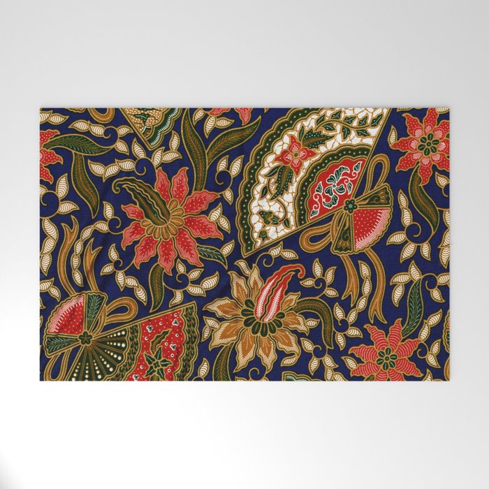 Indonesian Batik Floral Pattern With Fans Welcome Mat Gallery Image 1