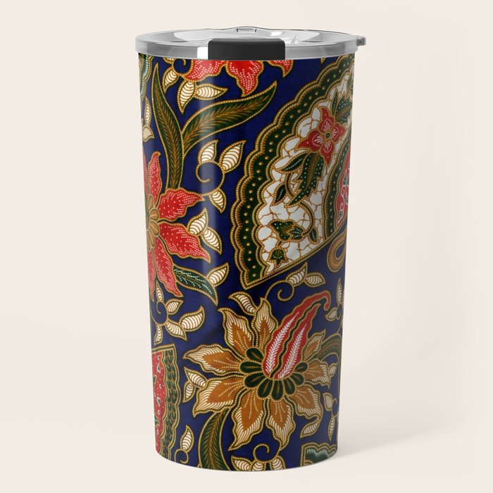 Indonesian Batik Floral Pattern With Fans Travel Mug Gallery Image 1
