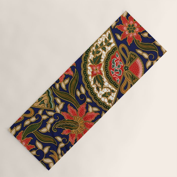 Indonesian Batik Floral Pattern With Fans Yoga Mat Gallery Image 1