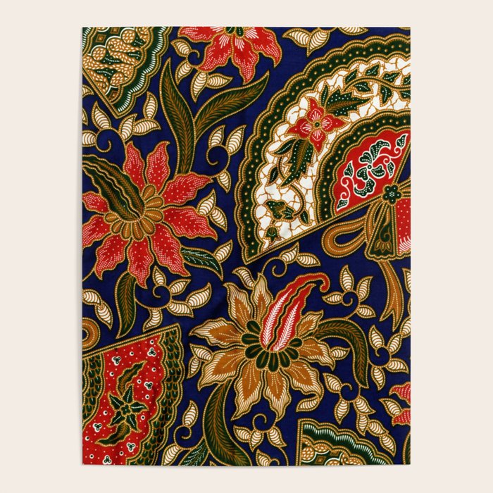 Indonesian Batik Floral Pattern With Fans Poster Gallery Image 4