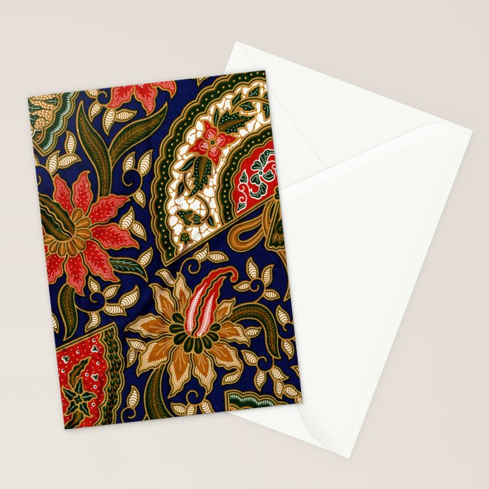 Indonesian Batik Floral Pattern With Fans Stationery Card Gallery Image 2