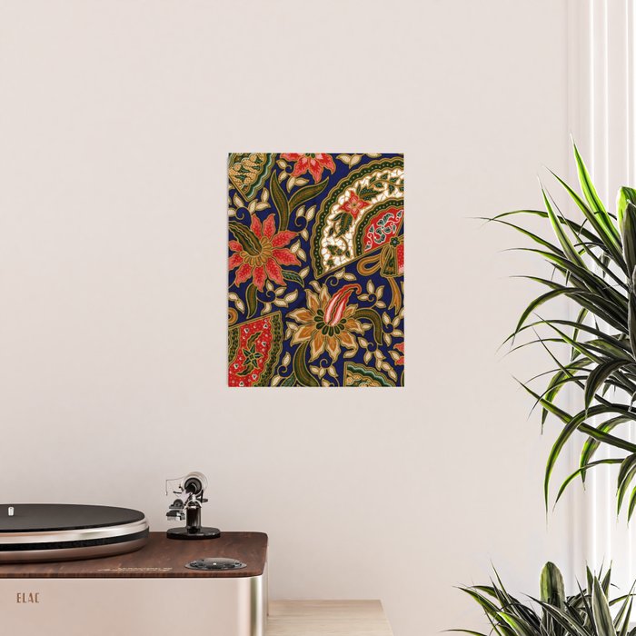 Indonesian Batik Floral Pattern With Fans Poster Gallery Image 2