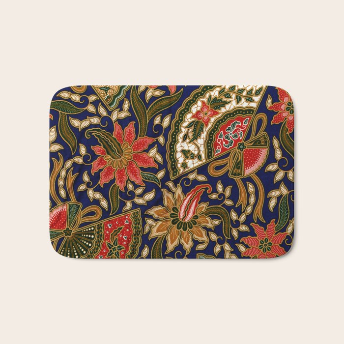 Indonesian Batik Floral Pattern With Fans Bath Mat Gallery Image 1