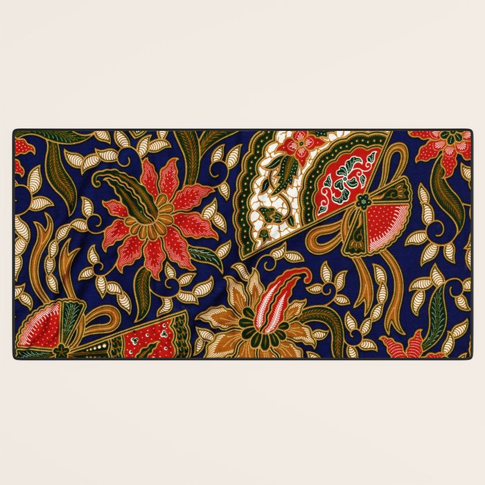 Indonesian Batik Floral Pattern With Fans Desk Mat Gallery Image 3