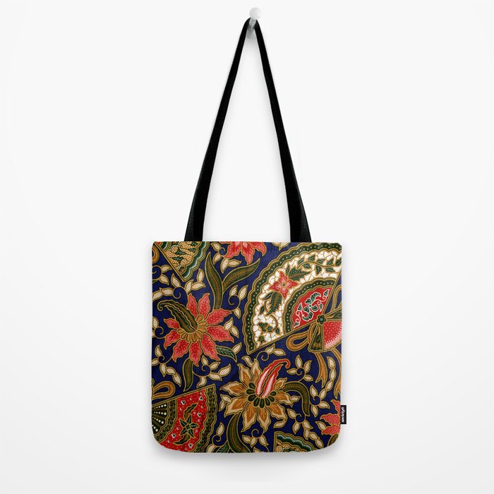 Indonesian Batik Floral Pattern With Fans Tote Bag Gallery Image 2