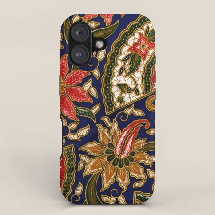 Indonesian Batik Floral Pattern With Fans iPhone Case Gallery Image 1