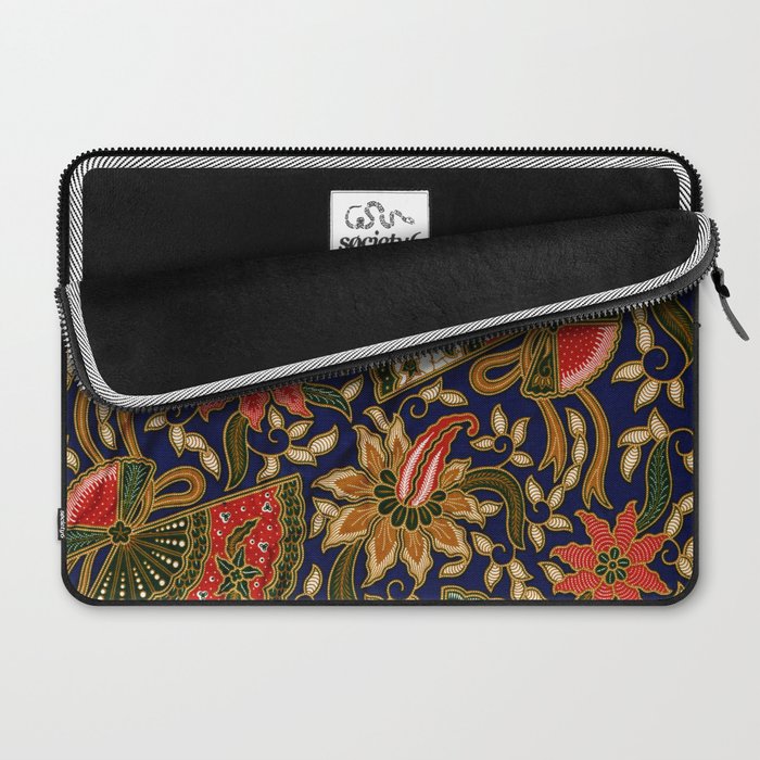 Indonesian Batik Floral Pattern With Fans Laptop Sleeve Gallery Image 2
