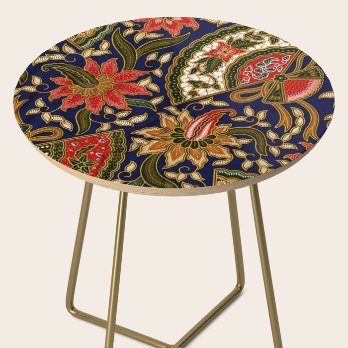 Indonesian Batik Floral Pattern With Fans Side Table Gallery Image 2