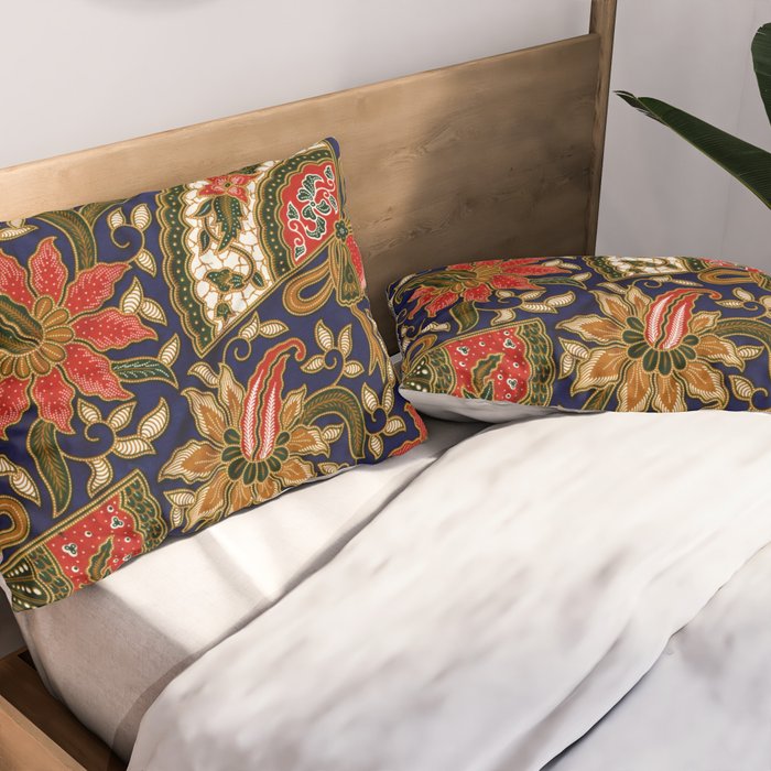 Indonesian Batik Floral Pattern With Fans Pillow Sham Gallery Image 2