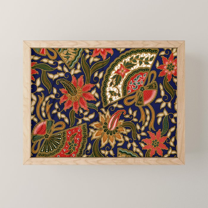 Indonesian Batik Floral Pattern With Fans Mini Art Print Gallery Image 1