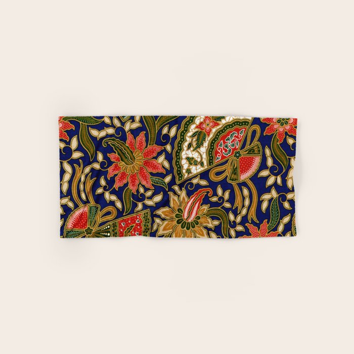 Indonesian Batik Floral Pattern With Fans Bath Towel Gallery Image 1