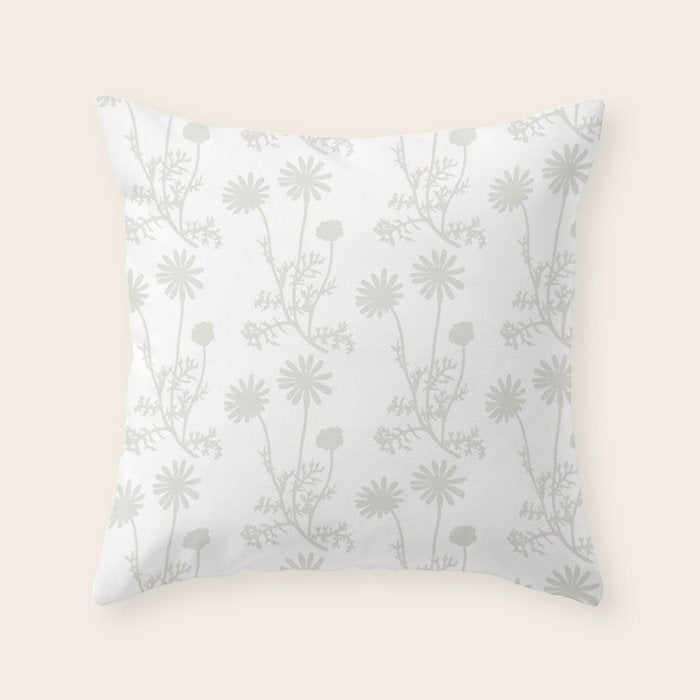 White on White Floral Botanical Wild Daisies Cottage Pattern Throw Pillow Gallery Image 6