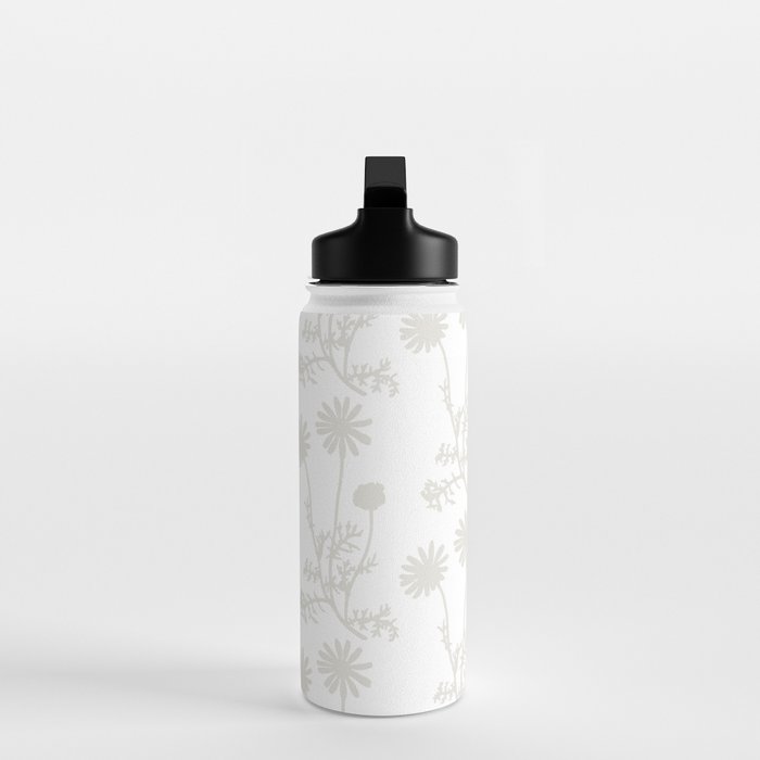 White on White Floral Botanical Wild Daisies Cottage Pattern Water Bottle Gallery Image 3