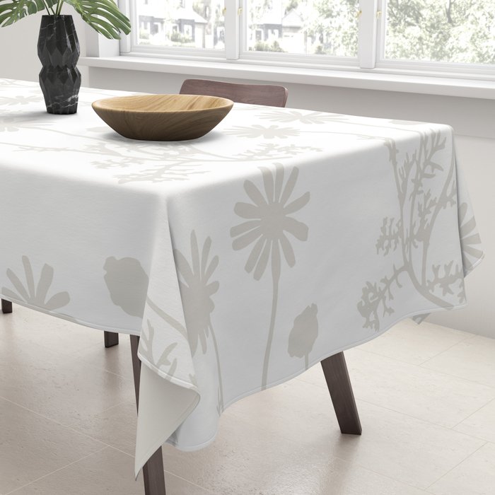 White on White Floral Botanical Wild Daisies Cottage Pattern Tablecloth Gallery Image 3