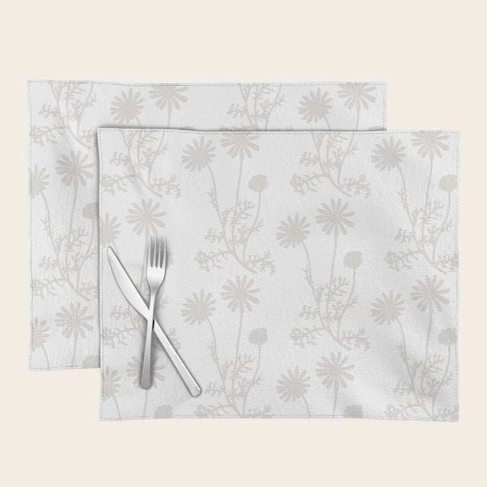 White on White Floral Botanical Wild Daisies Cottage Pattern Placemat Gallery Image 1