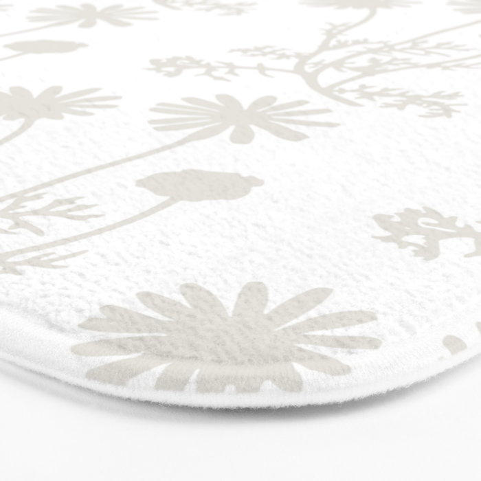 White on White Floral Botanical Wild Daisies Cottage Pattern Bath Mat Gallery Image 3