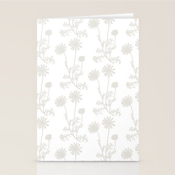 White on White Floral Botanical Wild Daisies Cottage Pattern Stationery Card Gallery Image 1