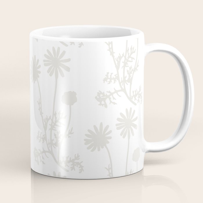 White on White Floral Botanical Wild Daisies Cottage Pattern Coffee Mug Gallery Image 1