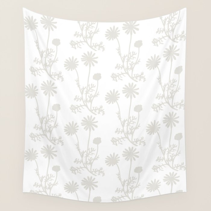 White on White Floral Botanical Wild Daisies Cottage Pattern Wall Tapestry Gallery Image 1