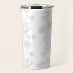 White on White Floral Botanical Wild Daisies Cottage Pattern Travel Mug Gallery Image 1