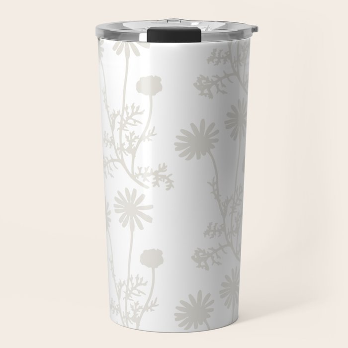 White on White Floral Botanical Wild Daisies Cottage Pattern Travel Mug Gallery Image 1