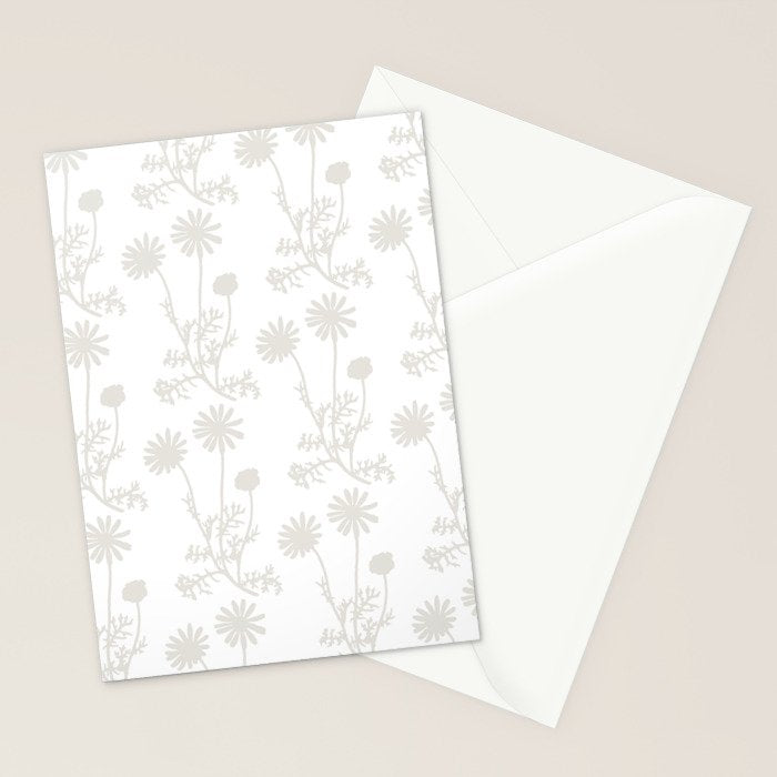 White on White Floral Botanical Wild Daisies Cottage Pattern Stationery Card Gallery Image 2
